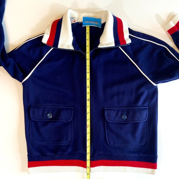 Vintage 70s Nordic Zip Up Sweater Jacket Navy Red White Retro Preppy Chaletcore - Picture 11 of 12